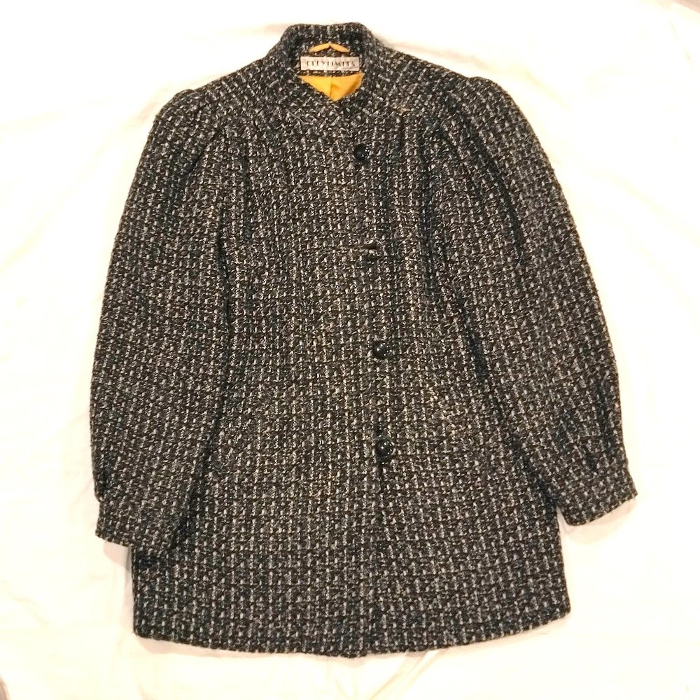 Vintage City Limits Black & Rainbow Tweed Puff Sleeve Coat SZ L